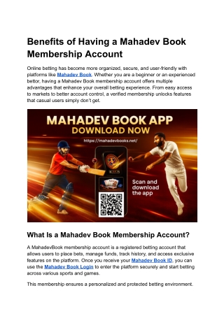 Benefits of Having a Mahadev Book Membership Account