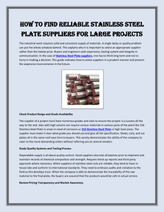How to Find Reliable Stainless Steel Plate Suppliers for Large Projects