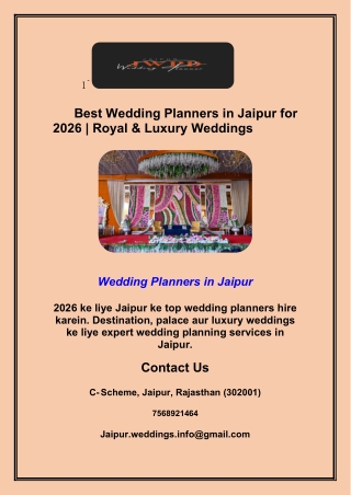 Best Wedding Planners in Jaipur for 2026 | Royal & Luxury Weddings