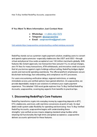 How To Buy Verified RedotPay Accounts, usapvaonline