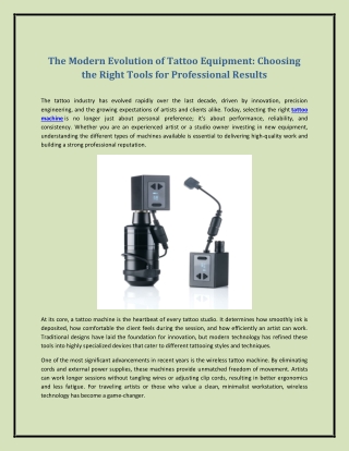 The Modern Evolution of Tattoo Equipment: Choosing the Right Tools for Professio