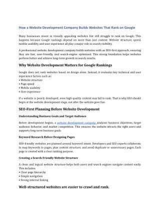 How a Website Development Company Builds Websites That Rank on Google