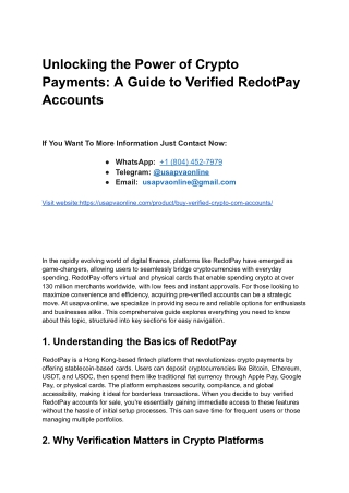 Unlocking the Power of Crypto Payments_ A Guide to Verified RedotPay Accounts