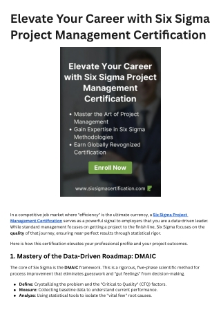 Elevate Your Career with Six Sigma Project Management Certification