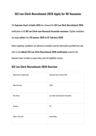 SCI Law Clerk Recruitment 2026 Apply for 90 Vacancies