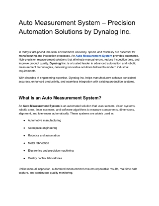 Auto Measurement System – Precision Automation Solutions by Dynalog Inc