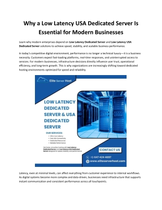 Why a Low Latency USA Dedicated Server Is Essential for Modern Businesses