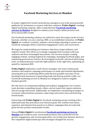 Facebook Marketing Services in Mumbai