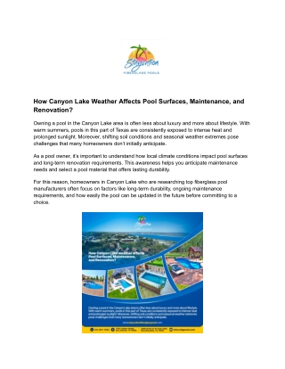 How Canyon Lake Weather Affects Pool Surfaces, Maintenance, and Renovation