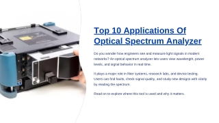 Top 10 Applications Of Optical Spectrum Analyzer