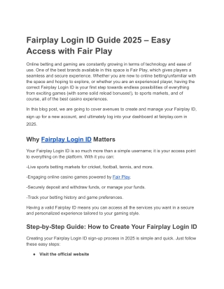 Fairplay Login ID Guide 2025 – Easy Access with Fair Play