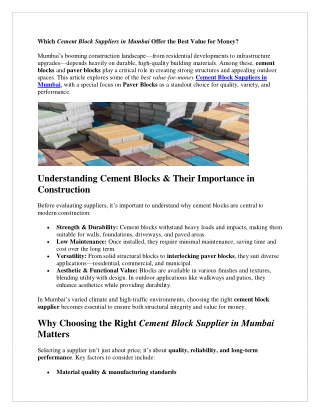 Which Cement Block Suppliers in Mumbai Offer the Best Value for Money