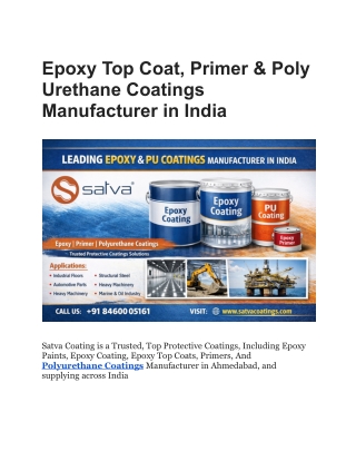 Epoxy Top Coat, Primer & Poly Urethane Coatings Manufacturer in India