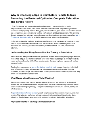 Why Is Choosing a Spa in Coimbatore Female to Male Becoming the Preferred Option for Complete Relaxation and Stress Reli