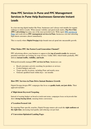 How PPC Services in Pune and PPC Management Services in Pune Help Businesses Generate Instant Leads