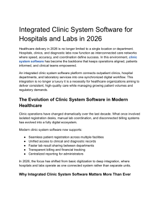 Integrated Clinic System Software for Hospitals and Labs in 2026