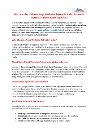 Discover the Ultimate Yoga Wellness Retreat in India: Ayurveda Retreat at Shiva