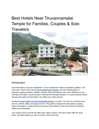 Best Hotels Near Tiruvannamalai Temple for Families, Couples & Solo Travelers