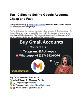 Top 10 Sites to Selling Google Accounts Cheap and Fast