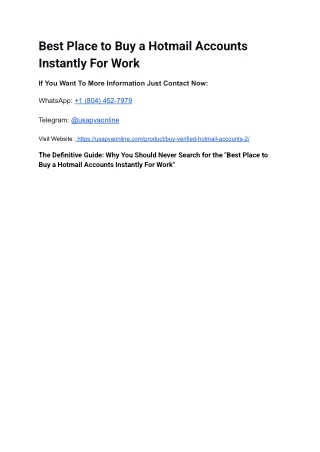 Best Place to Buy a Hotmail Accounts Instantly For Work