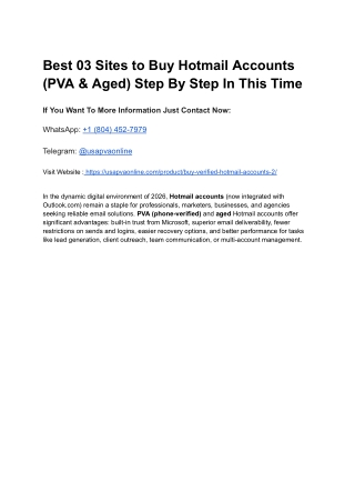 Best 03 Sites to Buy Hotmail Accounts (PVA & Aged) Step By Step In This Time