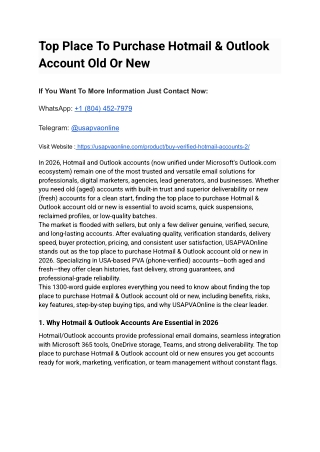 Top Place To Purchase Hotmail & Outlook Account Old Or New