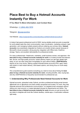 Place Best to Buy a Hotmail Accounts Instantly For Work