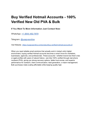 Buy Verified Hotmail Accounts - 100% Verified New Old PVA & Bulk