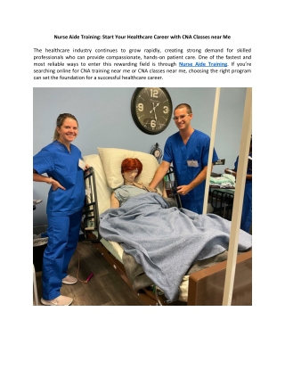 Nurse Aide Training Start Your Healthcare Career with CNA Classes near Me