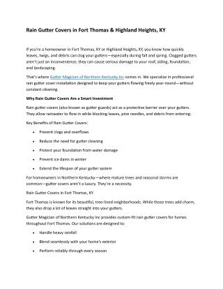 Rain Gutter Covers in Fort Thomas & Highland Heights, KY