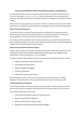 How Functional Nutrition Helps Tampa Residents Achieve Lasting Wellness