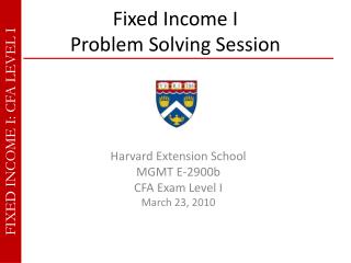 Fixed Income I Problem Solving Session