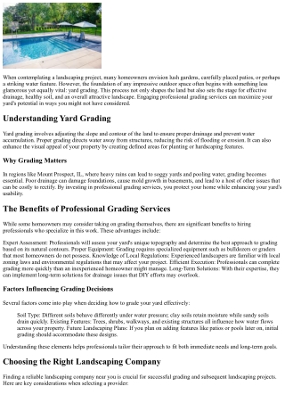 Maximize Your Yard’s Potential with Professional Grading Services