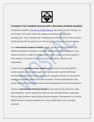Transform Your Football Journey with a Barcelona Football Academy