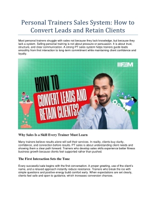 Personal Trainers Sales System - How to Convert Leads and Retain Clients