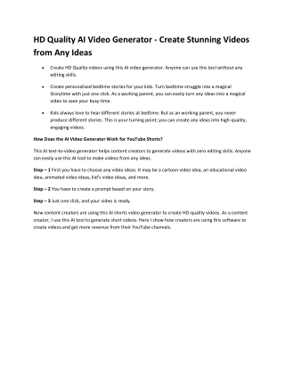 HD Quality AI Video Generator Create Stunning Videos from Any Ideas
