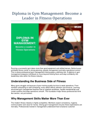 Diploma in Gym Management - Become a Leader in Fitness Operations