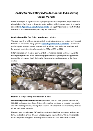 Leading SS Pipe Fittings Manufacturers in India Serving Global Markets
