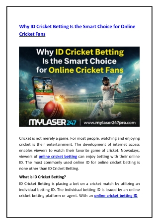 Why ID Cricket Betting Is the Smart Choice for Online Cricket Fans