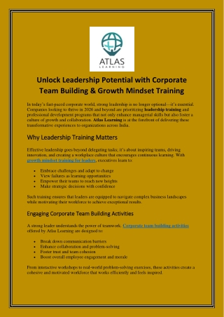 Unlock Leadership Potential with Corporate Team Building & Growth Mindset Training