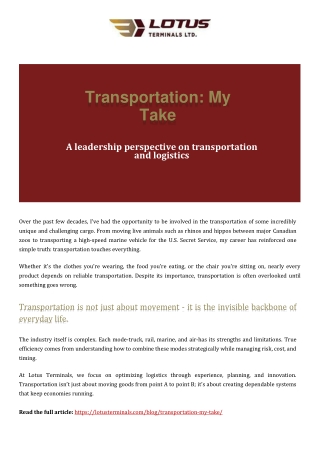 Transportation - My Take