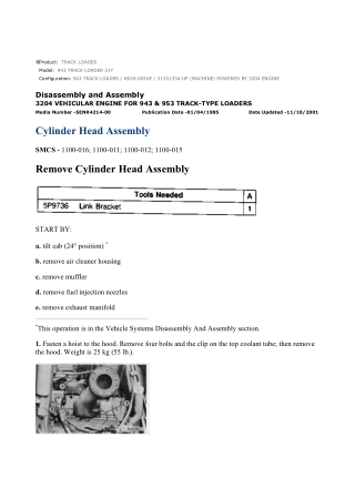 Caterpillar Cat 943 TRACK LOADER (Prefix 31Y) Service Repair Manual Instant Download (31Y01334 and up)