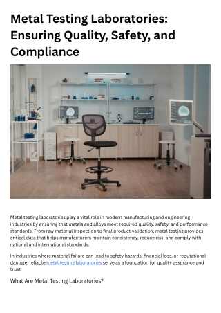Metal Testing Laboratories Ensuring Quality, Safety, and Compliance
