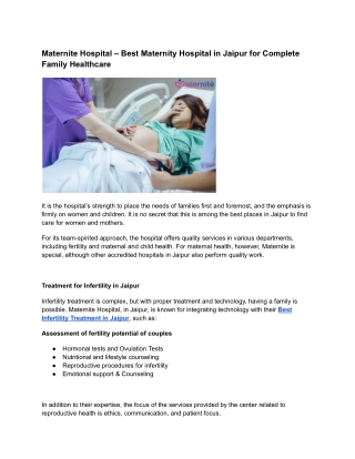 Maternite Hospital – Best Maternity Hospital in Jaipur for Complete Family Healthcare