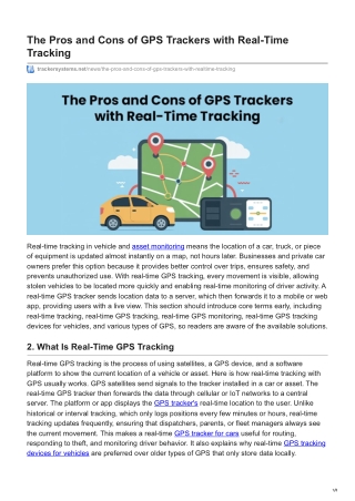 The Pros and Cons of GPS Trackers with Real-Time Tracking