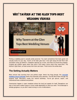 Why Tavern at the Glen Tops Best Wedding Venues
