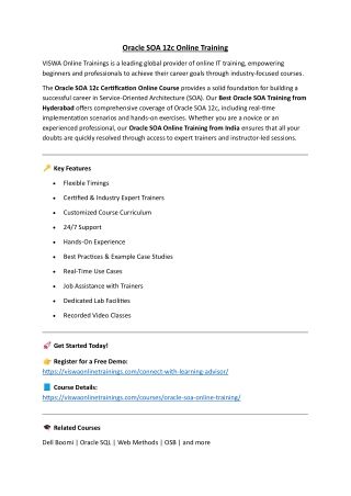 Oracle SOA 12c Online Coaching Classes In India, Hyderabad