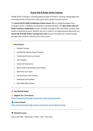 Oracle SQL & PLSQL Online Training Real-time support from Hyderabad