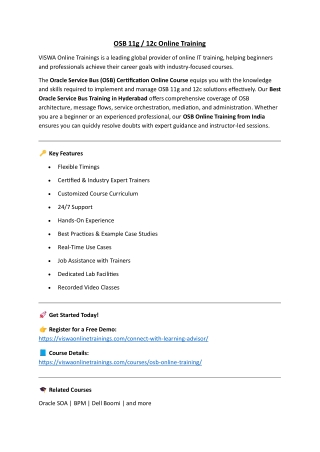 OSB 11g Online Training Real-time support from India