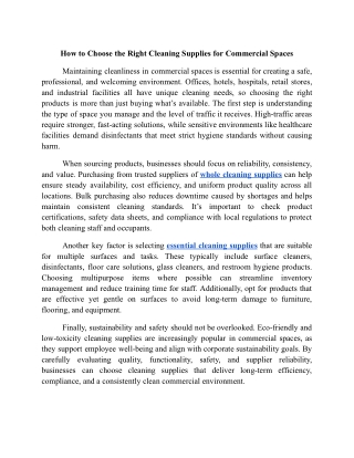 How to Choose the Right Cleaning Supplies for Commercial Spaces